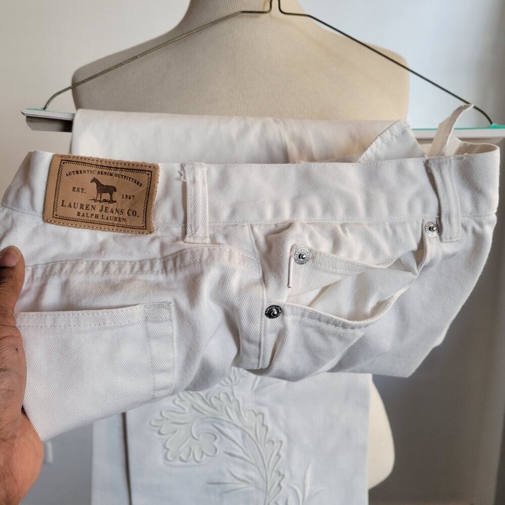 Lauren Ralph Lauren Floral Ivory Bedford Embroidered Stitch Denim Jeans (Size: 1 - Picture 7 of 11